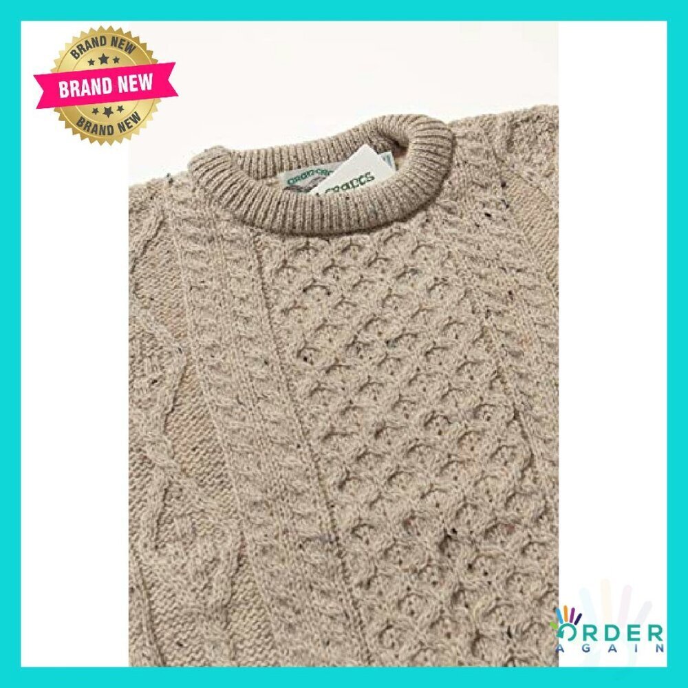 Cable Knit Wool Sweater Classic Unisex Crew Neck Lightweight Warm - Picture 6 of 8